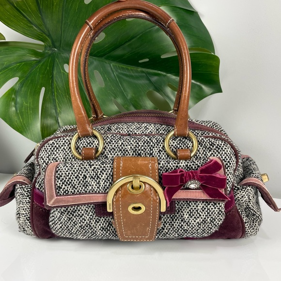 Coach Handbags - RARE Coach C052-8F03 herringbone tweed suede satchel